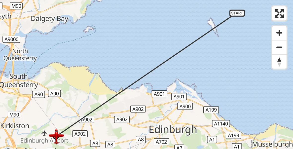 Flight route Air Ambulance Aircraft North Sea - Edinburgh Airport, 09 June 2026, 15:42