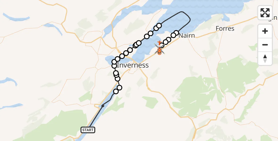 Flight route Coastguard Helicopter Loch Ness - Inverness Airport, 09 June 2026, 15:54