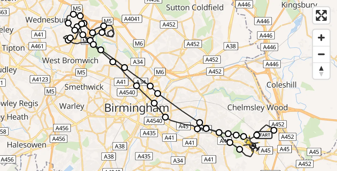Flight route Police Helicopter Birmingham Airport - Birmingham Airport, 09 June 2026, 15:57