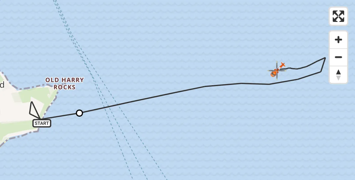 Flight route Coastguard Helicopter Studland - English Channel, 09 June 2026, 16:23