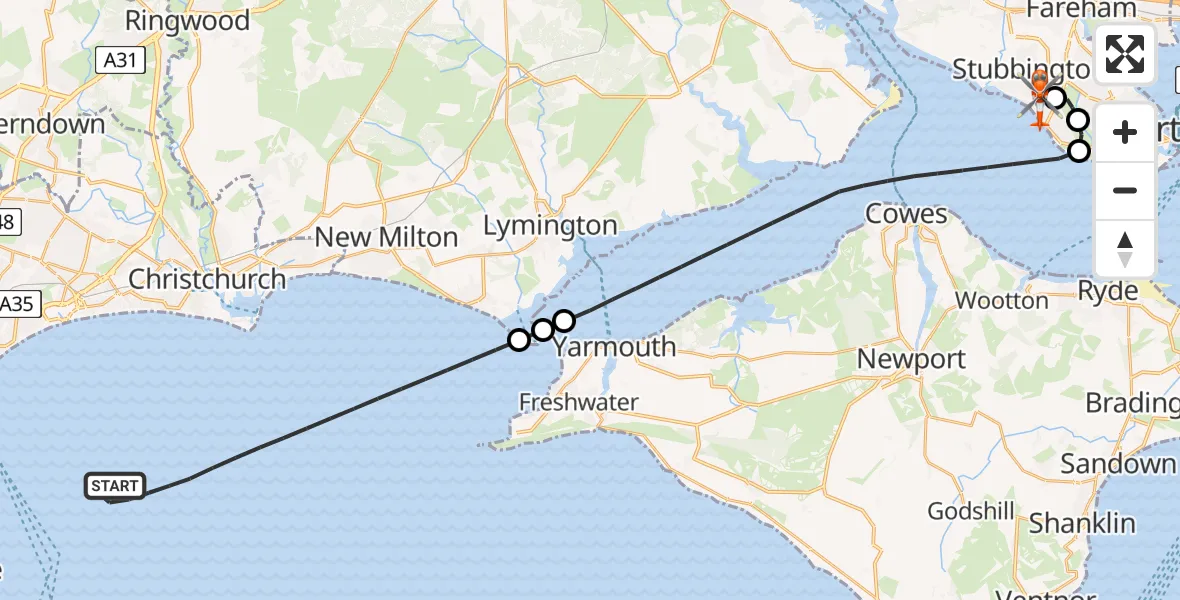 Flight route Coastguard Helicopter English Channel - Solent Airport, 09 June 2026, 16:41