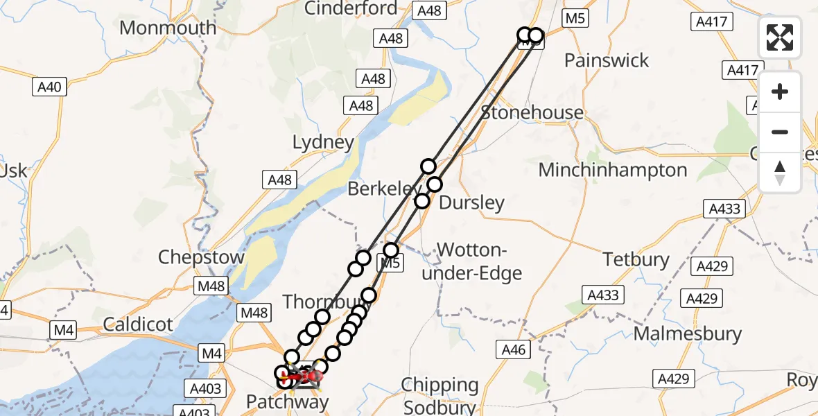 Flight route Air Ambulance Helicopter Almondsbury Helicopter Base - Almondsbury Helicopter Base, 09 June 2026, 16:57