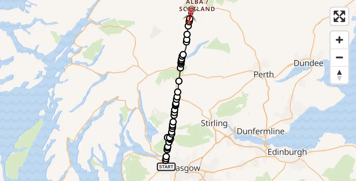 Flight route Air Ambulance Helicopter Glasgow Airport - Coire Labhruinn, 09 June 2026, 17:01