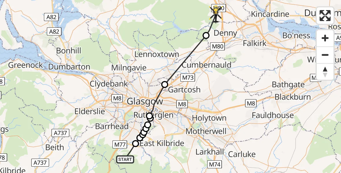 Flight route Police Helicopter Eaglesham - Bannockburn, 09 June 2026, 17:15