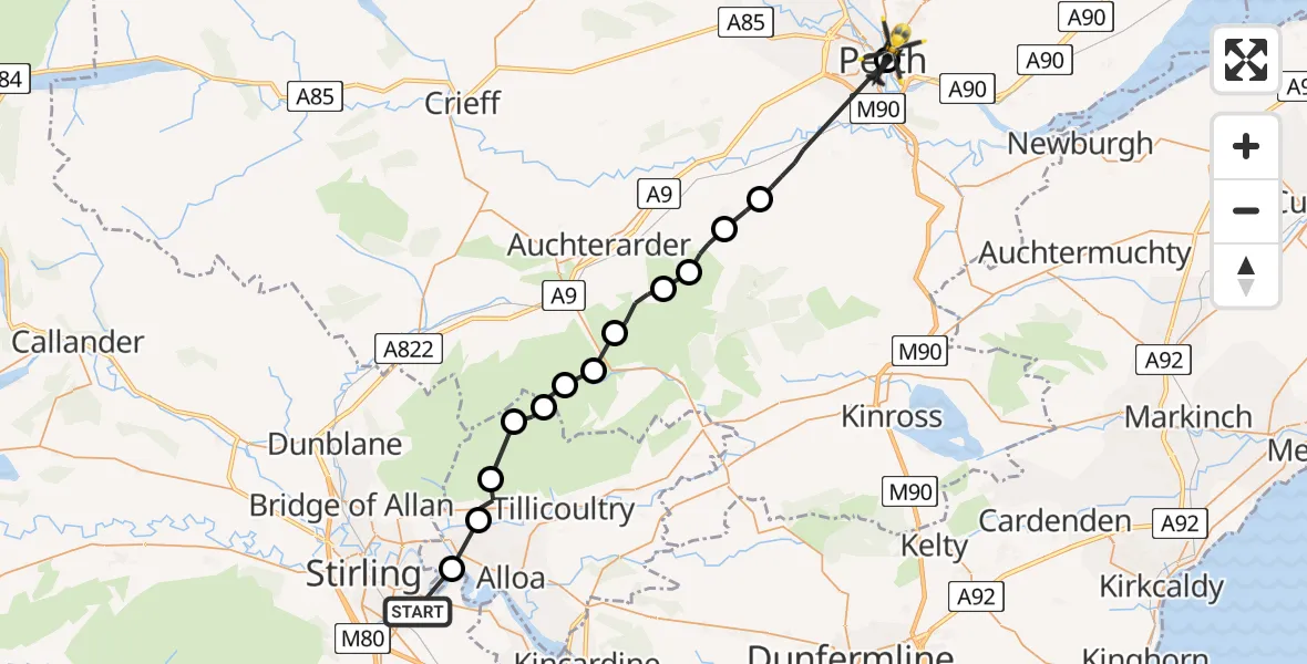 Flight route Police Helicopter Fallin - Perth, 09 June 2026, 17:28