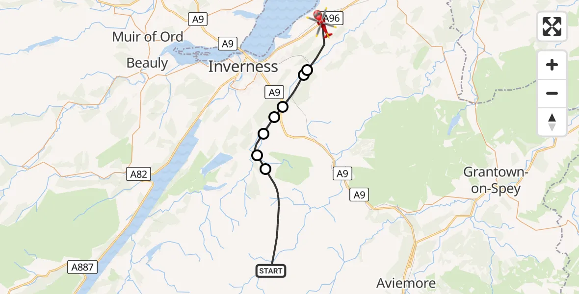 Flight route Air Ambulance Helicopter Highland - Inverness Airport, 09 June 2026, 17:51