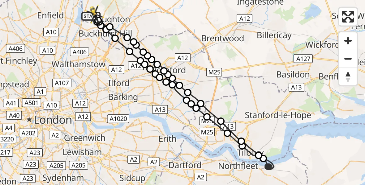 Flight route Police Helicopter Sewardstonebury - Sewardstonebury, 09 June 2026, 18:32
