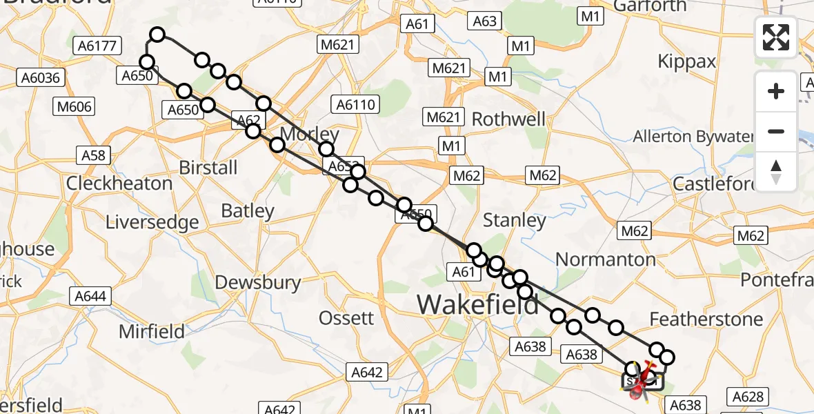 Flight route Air Ambulance Helicopter YAA Nostell Helicopter Port - YAA Nostell Helicopter Port, 09 June 2026, 18:37
