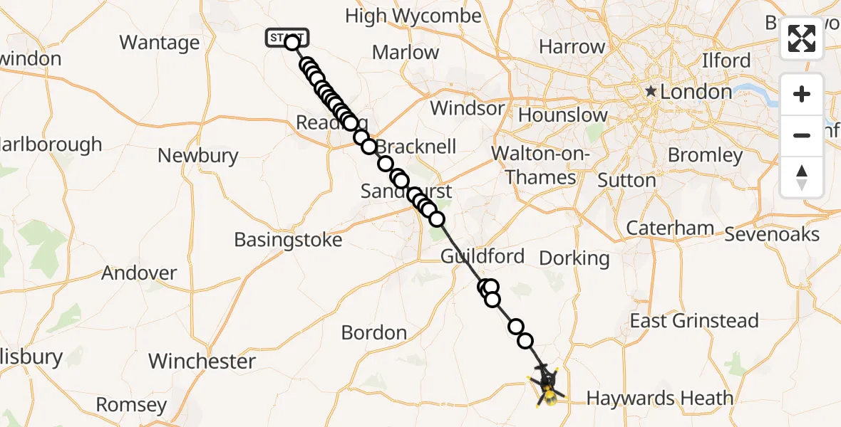 Flight route Police Helicopter Benson - Horsham, 09 June 2026, 18:53