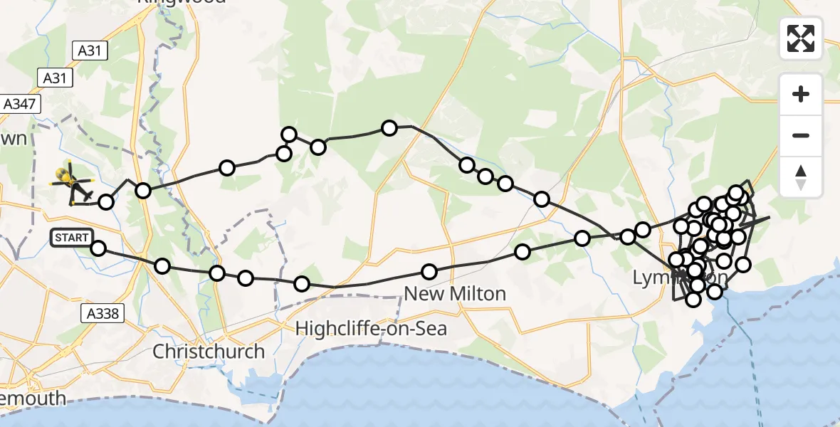 Flight route Police Helicopter Bournemouth Airport - Bournemouth Airport, 09 June 2026, 19:06