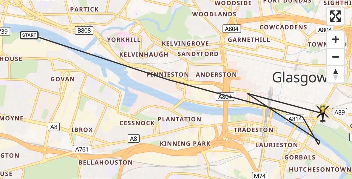 Flight route Police Helicopter Glasgow - Glasgow, 09 June 2026, 19:09