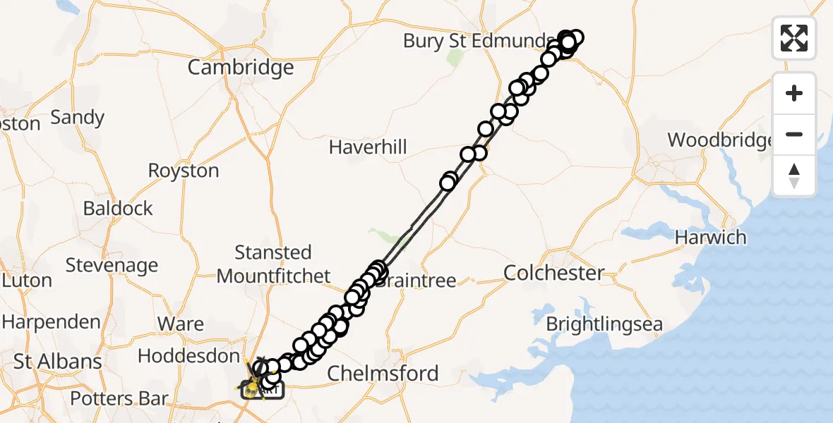 Flight route Police Helicopter North Weald Bassett - North Weald Airfield, 09 June 2026, 19:09