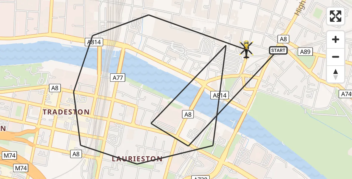 Flight route Police Helicopter Glasgow - Glasgow, 09 June 2026, 19:14