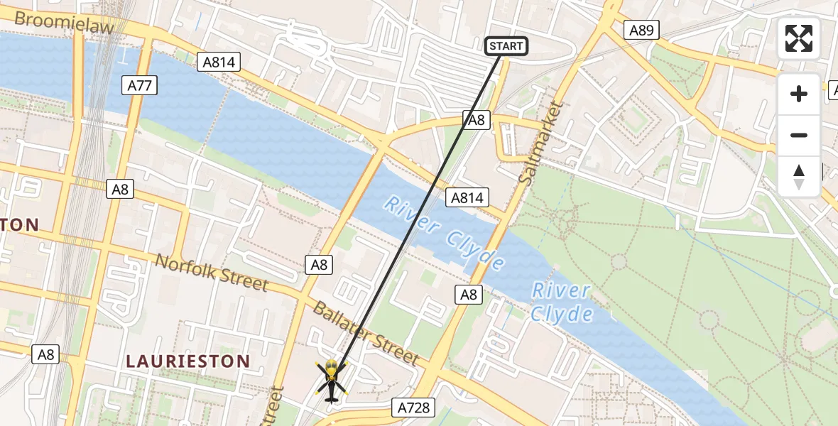 Flight route Police Helicopter Glasgow - Glasgow, 09 June 2026, 19:18