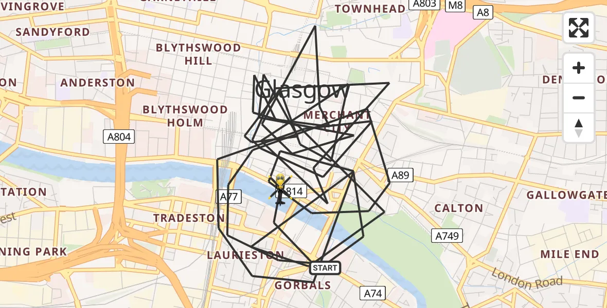 Flight route Police Helicopter Glasgow - Glasgow, 09 June 2026, 19:26