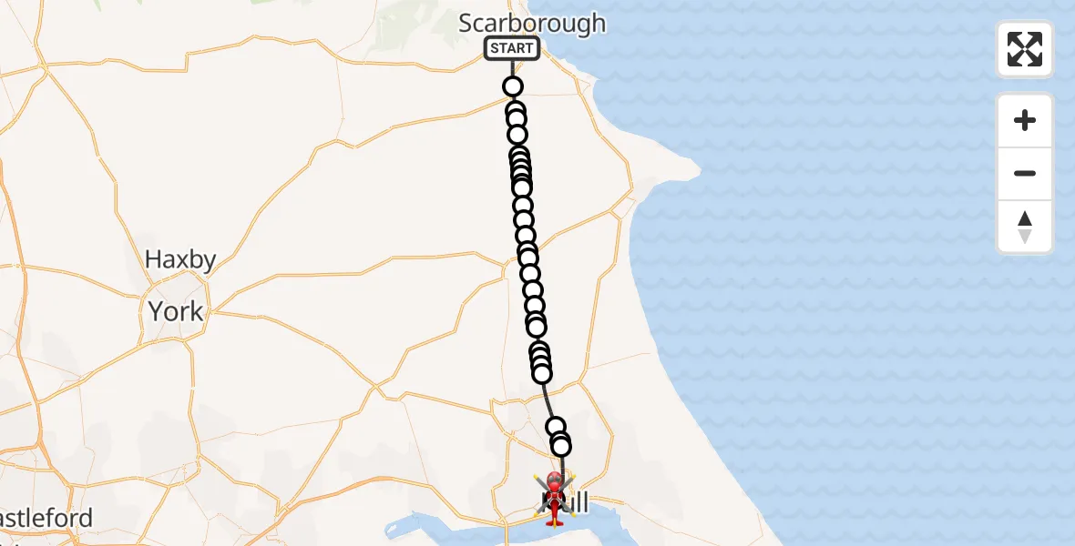 Flight route Air Ambulance Helicopter Seamer - Hull Royal Infirmary, 09 June 2026, 19:41