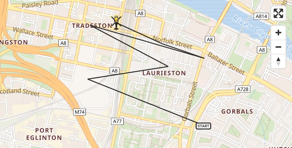 Flight route Police Helicopter Glasgow - Glasgow, 09 June 2026, 19:43