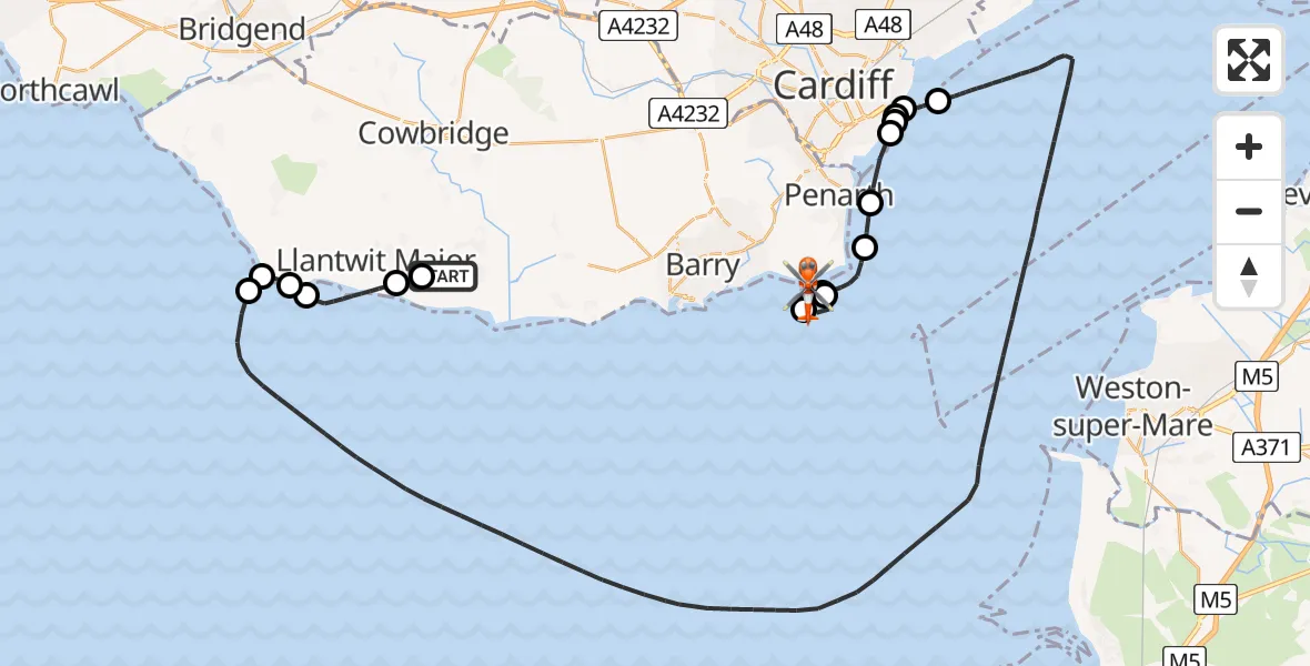 Flight route Coastguard Helicopter MOD St Athan - Sully, 09 June 2026, 20:09