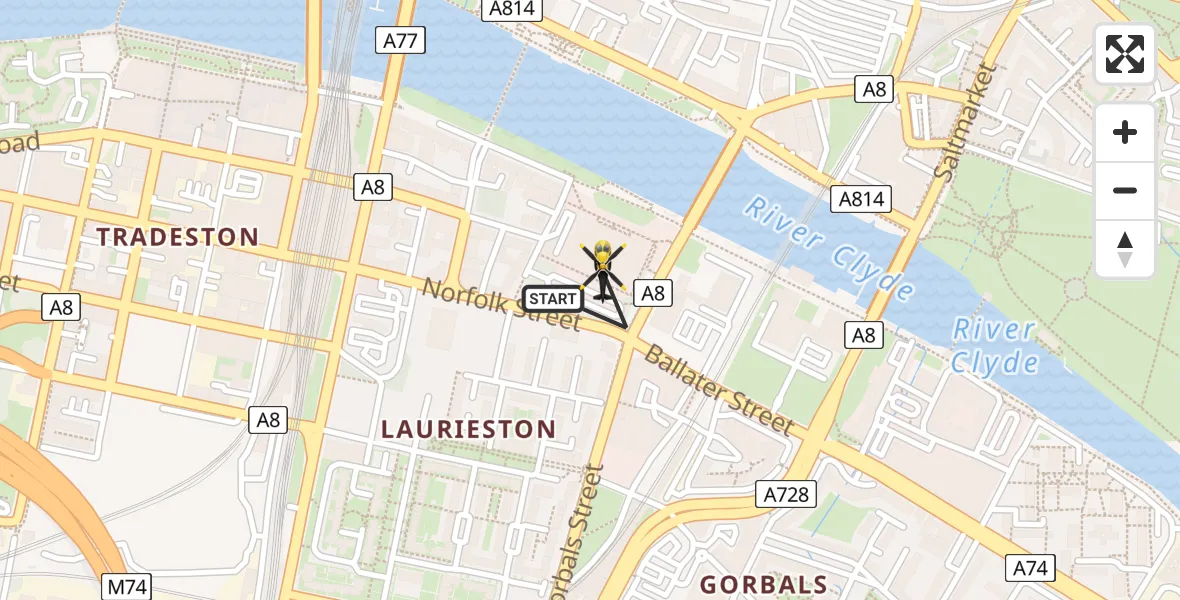 Flight route Police Helicopter Glasgow - Glasgow, 09 June 2026, 20:17