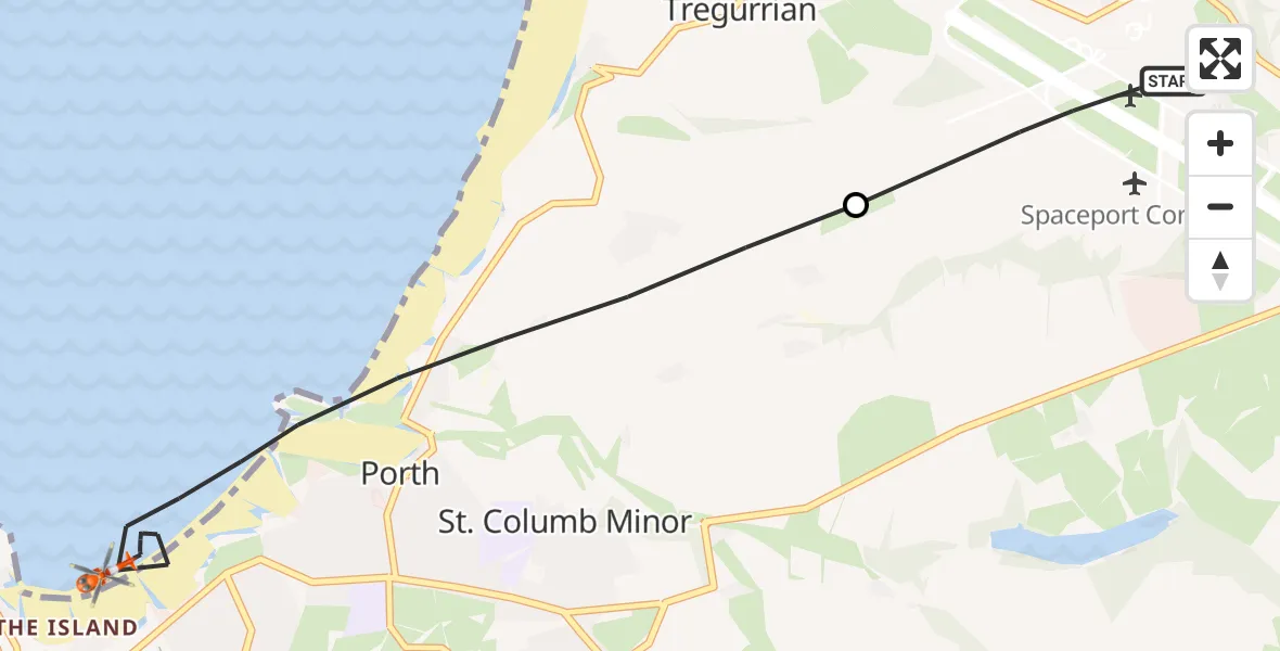 Flight route Coastguard Helicopter Cornwall Airport Newquay - Newquay, 09 June 2026, 20:19