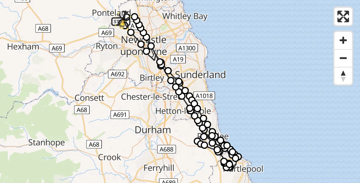 Flight route Police Helicopter Newcastle International Airport - Newcastle International Airport, 09 June 2026, 20:34