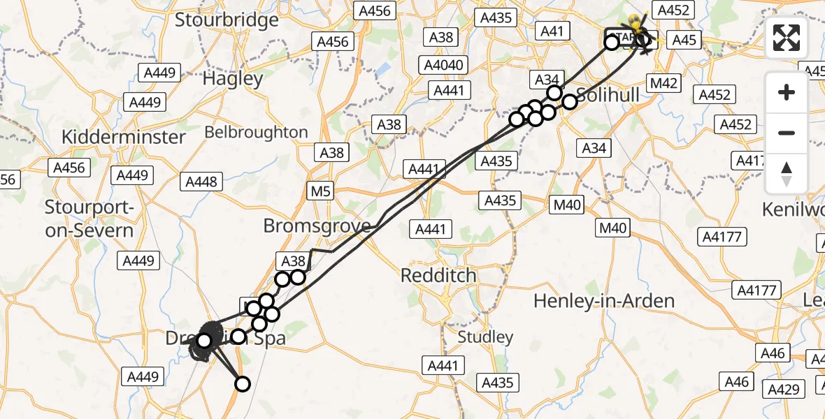 Flight route Police Helicopter Birmingham Airport - Birmingham Airport, 09 June 2026, 22:08