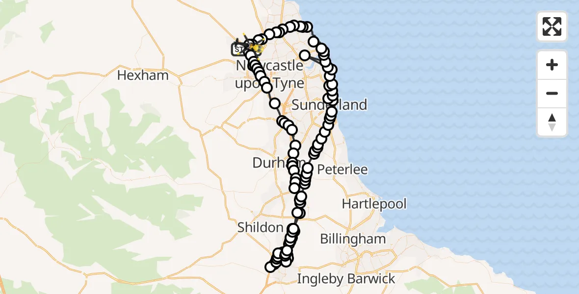 Flight route Police Helicopter Newcastle International Airport - Newcastle International Airport, 09 June 2026, 22:09