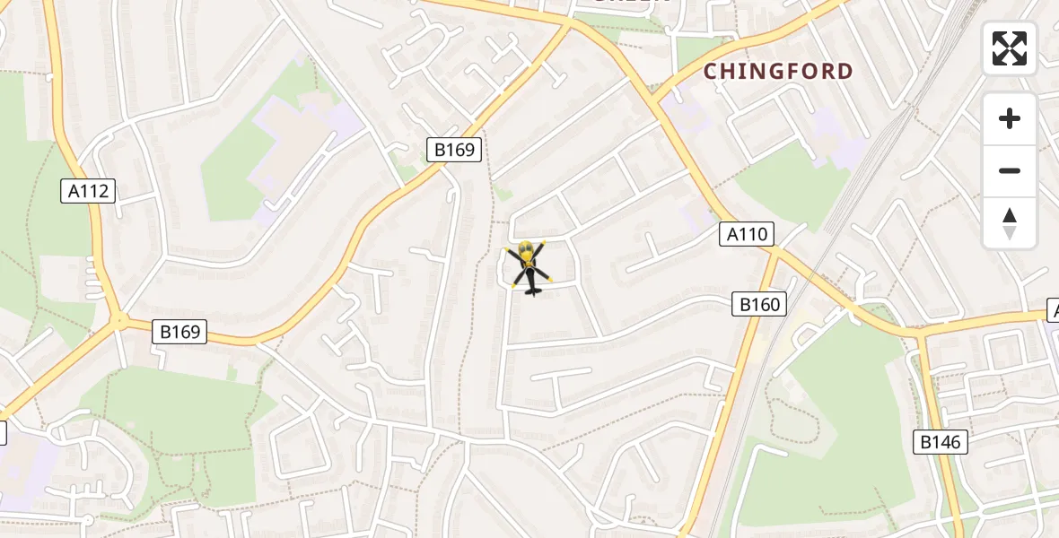 Flight route Police Helicopter Chingford - Chingford, 09 June 2026, 23:02