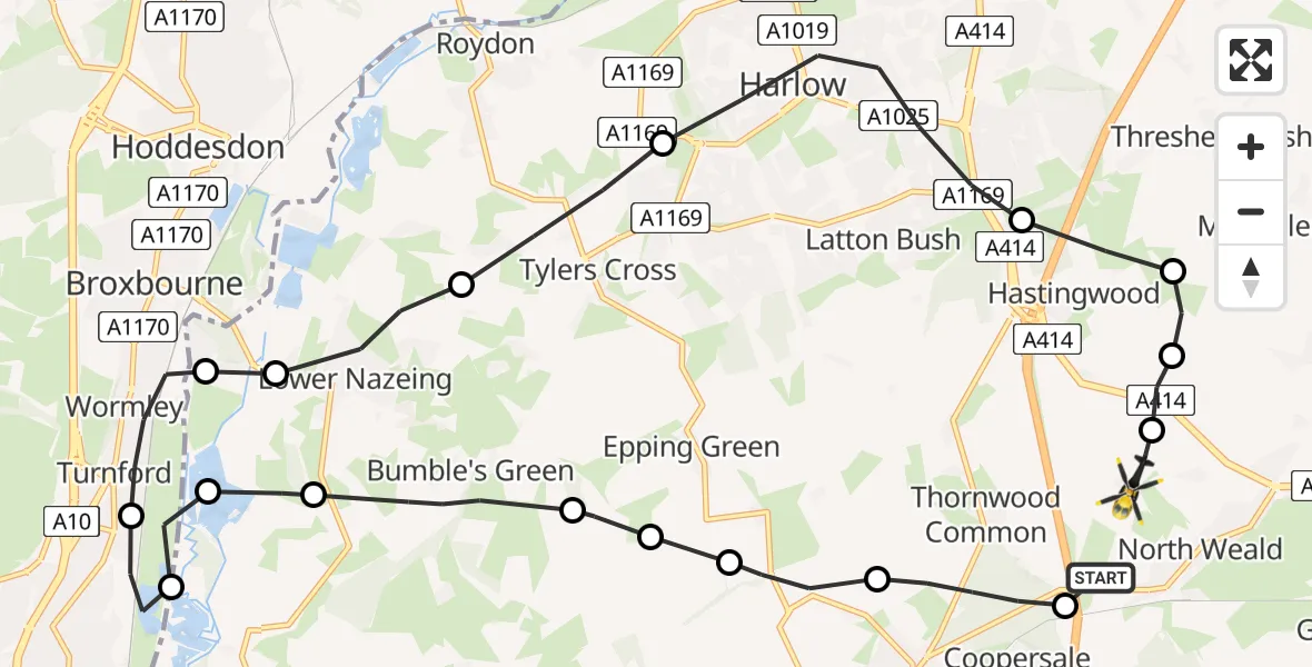 Flight route Police Helicopter North Weald Airfield - North Weald Airfield, 10 June 2026, 00:06