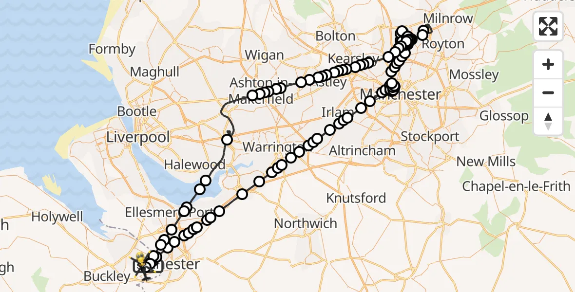Flight route Police Helicopter Hawarden Airport - Hawarden Airport, 10 June 2026, 01:12