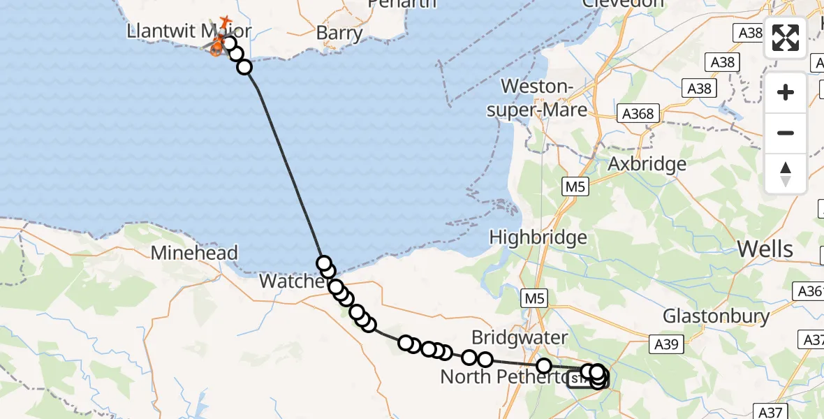 Flight route Coastguard Helicopter Middlezoy - MOD St Athan, 10 June 2026, 06:25