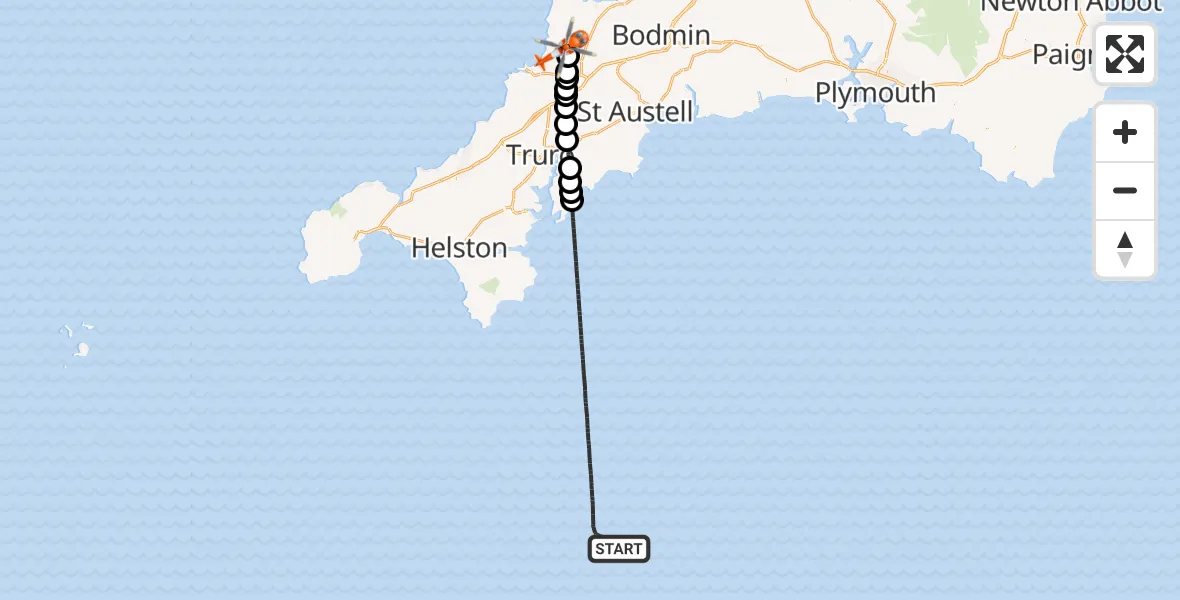 Flight route Coastguard Helicopter English Channel - Cornwall Airport Newquay, 10 June 2026, 06:33