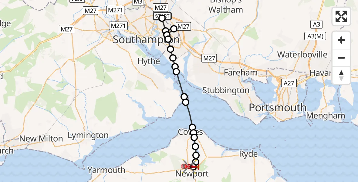 Flight route Air Ambulance Helicopter Mansbridge - St Marys Hospital Isle Of Wight, 10 June 2026, 08:05