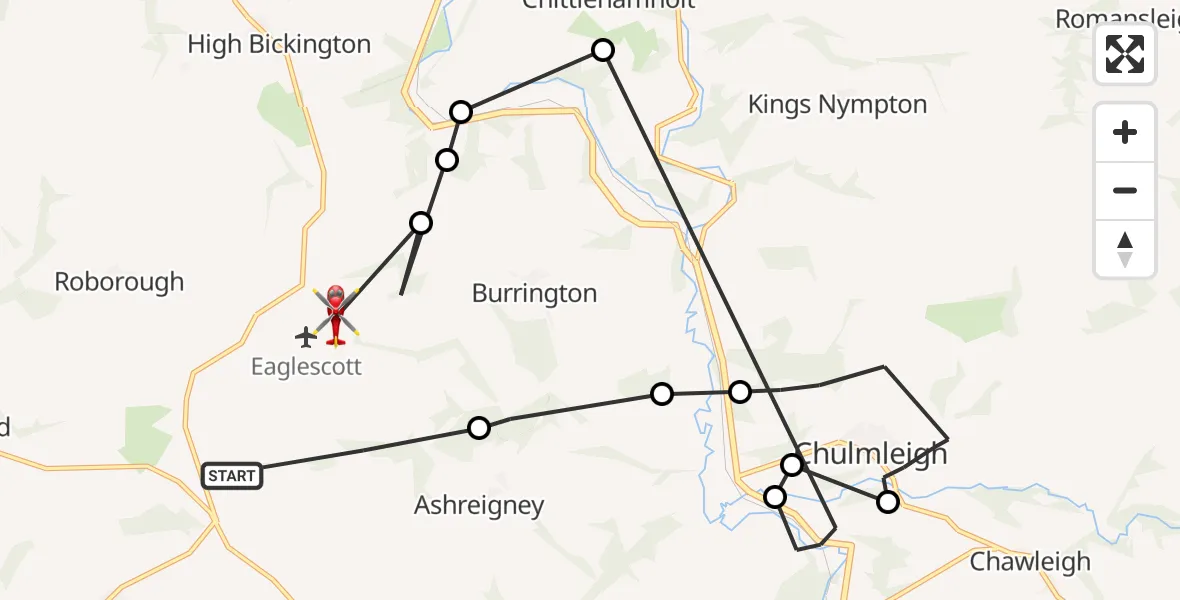 Flight route Air Ambulance Helicopter Riddlecombe - North Devon, 10 June 2026, 08:27