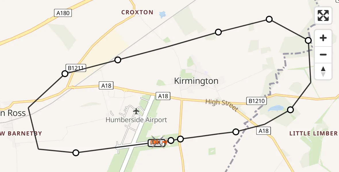 Flight route Coastguard Helicopter Humberside Airport - Humberside Airport, 10 June 2026, 08:29