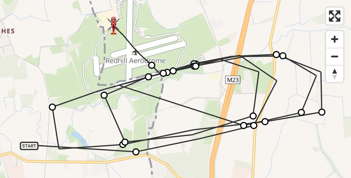 Flight route Air Ambulance Helicopter Salfords - Redhill Aerodrome, 10 June 2026, 08:33