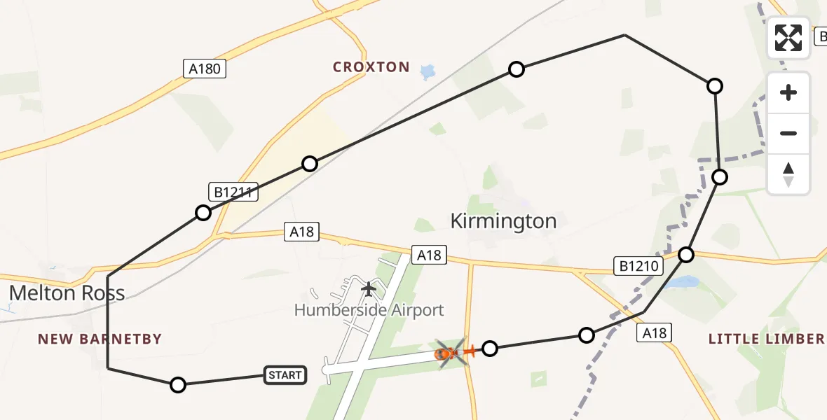Flight route Coastguard Helicopter Humberside Airport - Humberside Airport, 10 June 2026, 08:36