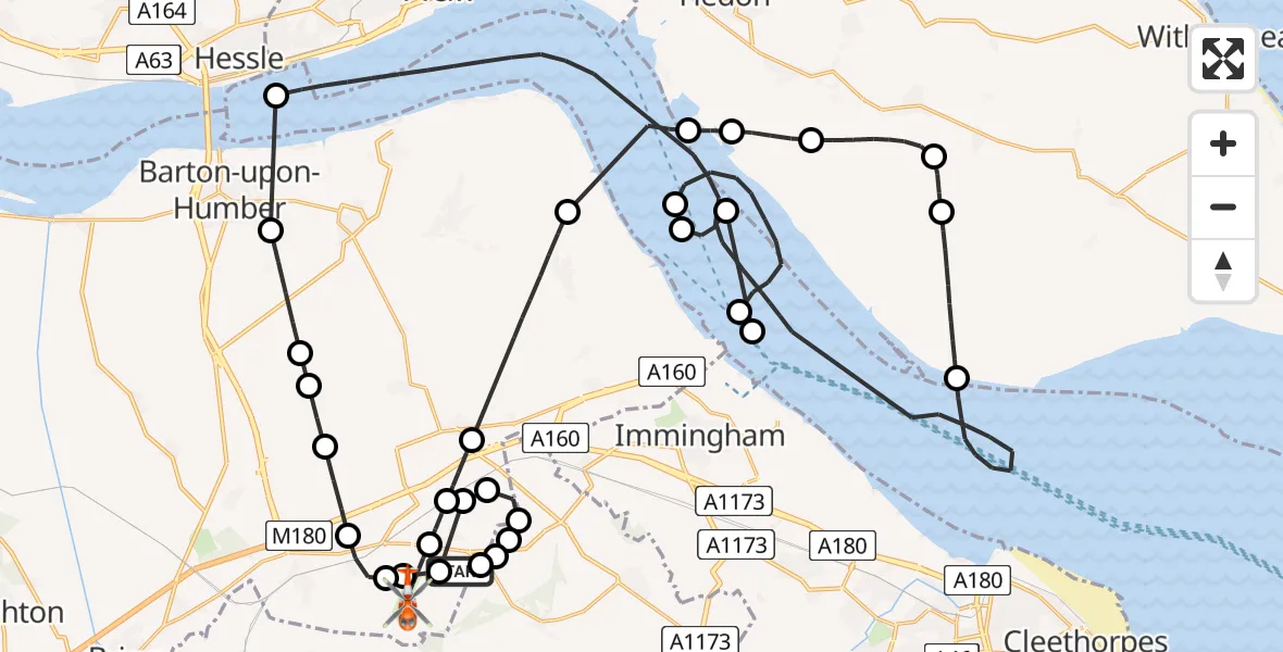 Flight route Coastguard Helicopter Kirmington - Humberside Airport, 10 June 2026, 08:40