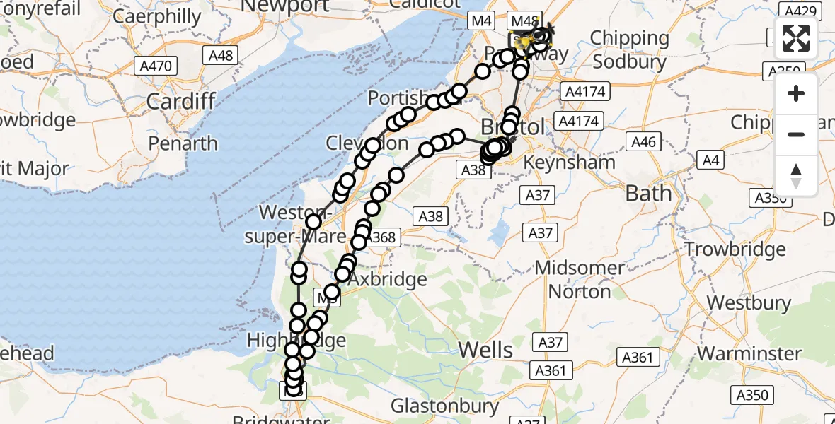 Flight route Police Helicopter Almondsbury Helicopter Base - Almondsbury Helicopter Base, 10 June 2026, 08:55