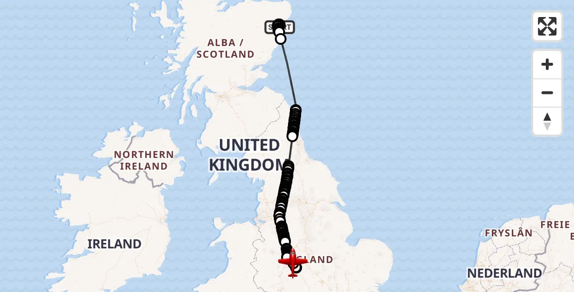 Flight route Air Ambulance Aircraft Aberdeen International Airport - Birmingham Airport, 10 June 2026, 08:58