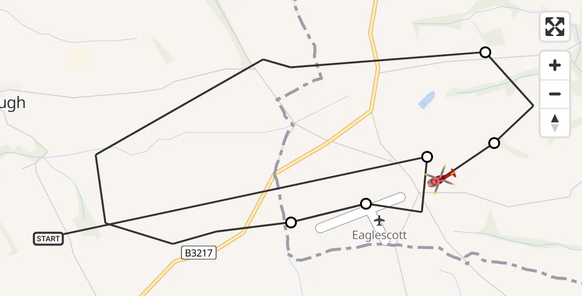 Flight route Air Ambulance Helicopter Roborough - North Devon, 10 June 2026, 09:06