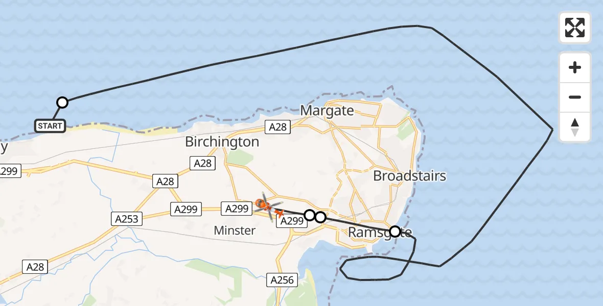 Flight route Coastguard Helicopter Hillborough - Manston Airport, 10 June 2026, 09:09