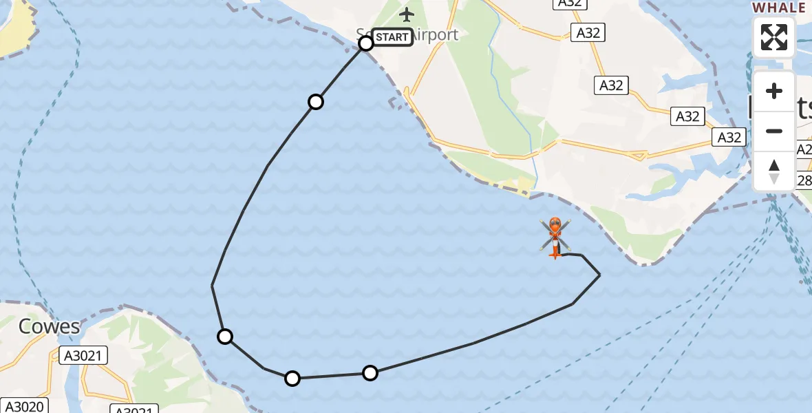 Flight route Coastguard Helicopter Solent Airport - English Channel, 10 June 2026, 09:40
