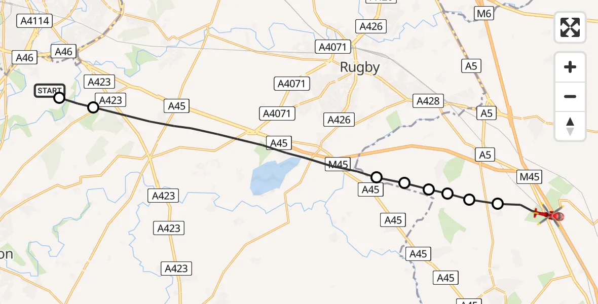 Flight route Air Ambulance Helicopter Coventry Airport - Watford, 10 June 2026, 10:00