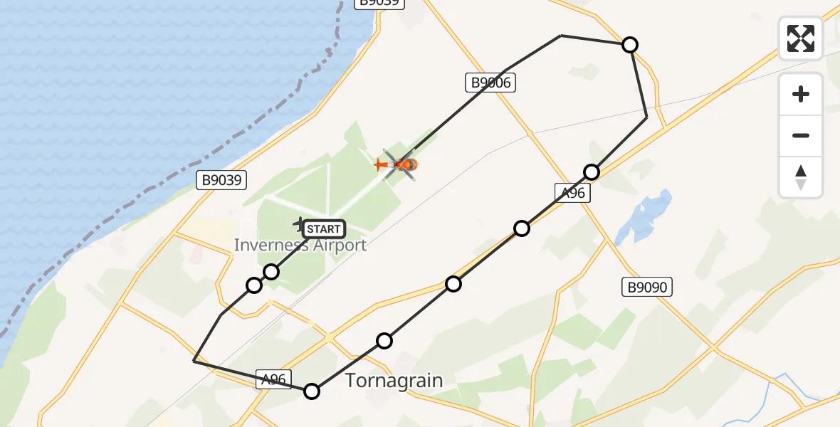 Flight route Coastguard Helicopter Inverness Airport - Inverness Airport, 10 June 2026, 10:26