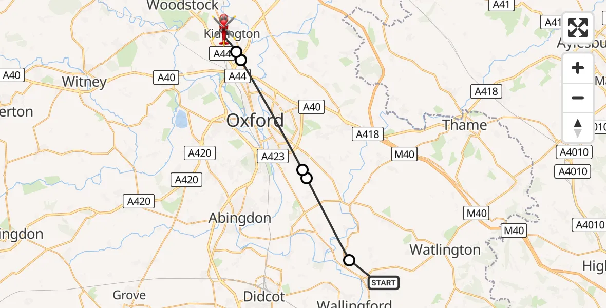 Flight route Air Ambulance Helicopter RAF Benson - Kidlington, 10 June 2026, 10:33