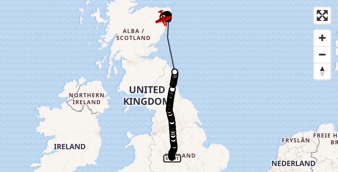 Flight route Air Ambulance Aircraft Birmingham Airport - Oldmeldrum, 10 June 2026, 11:10
