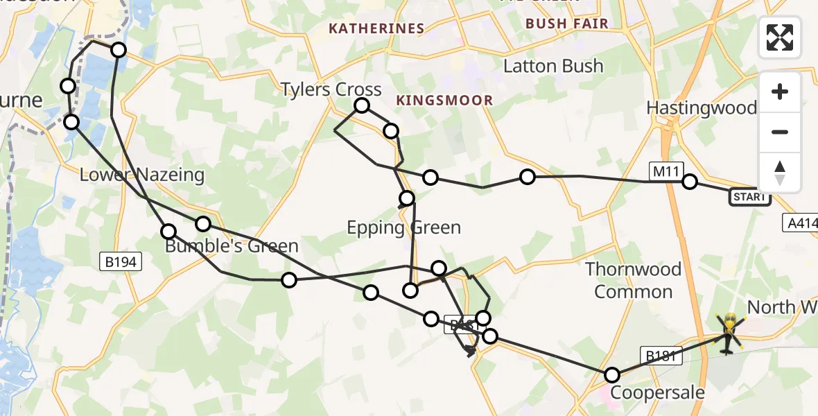 Flight route Police Helicopter North Weald Airfield - North Weald Airfield, 10 June 2026, 11:33