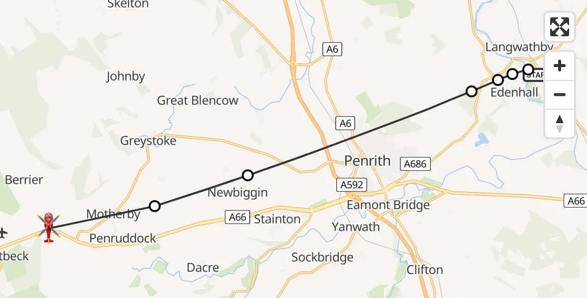 Flight route Air Ambulance Helicopter Great North Air Ambulance - Troutbeck, 10 June 2026, 11:48