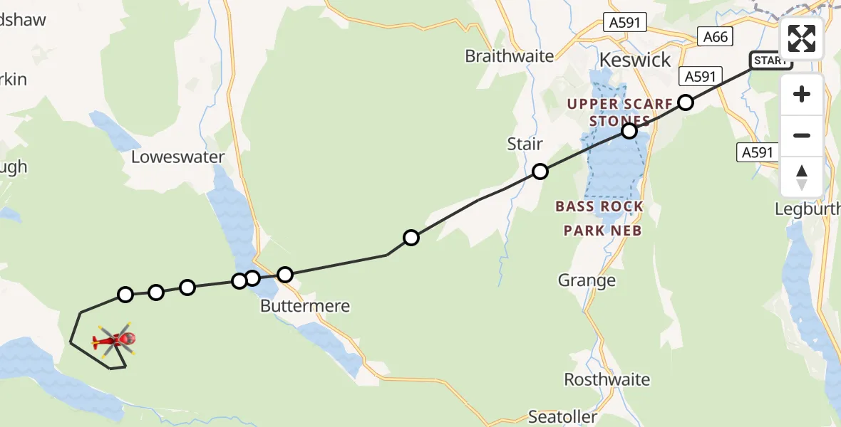 Flight route Air Ambulance Helicopter St. John's Castlerigg and Wythburn - Ennerdale and Kinniside, 10 June 2026, 11:56
